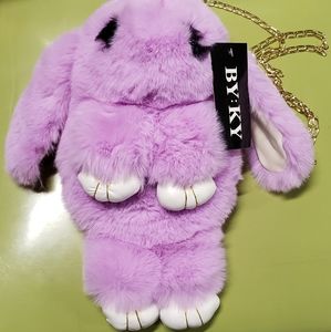 New Extra Soft Furry Cross Shoulder Backpack 13" PURPLE Plush Floppy Ear Bunny